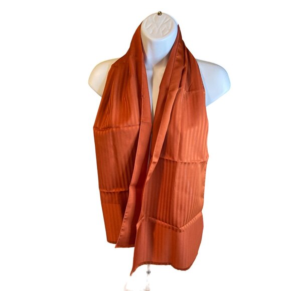 Womens Rectangle Scarf Brown Solid Stripe Lightweight Head Neck Wrap Satin - Picture 1 of 6